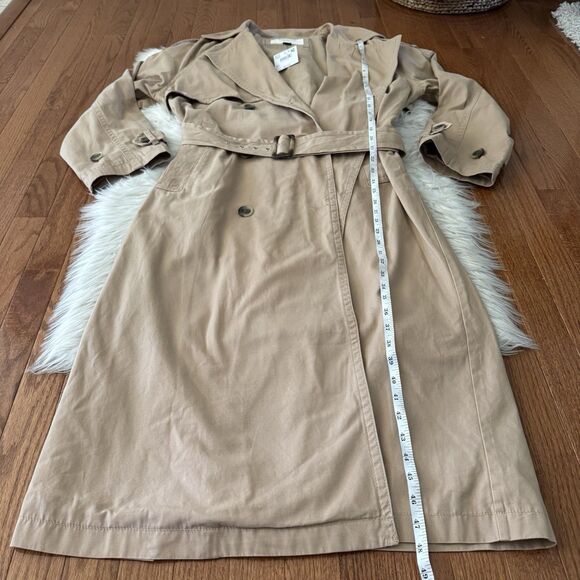 American Eagle Twill Long Trench Coat Women’s Large Belted Beige Jacket Preppy - Picture 11 of 16